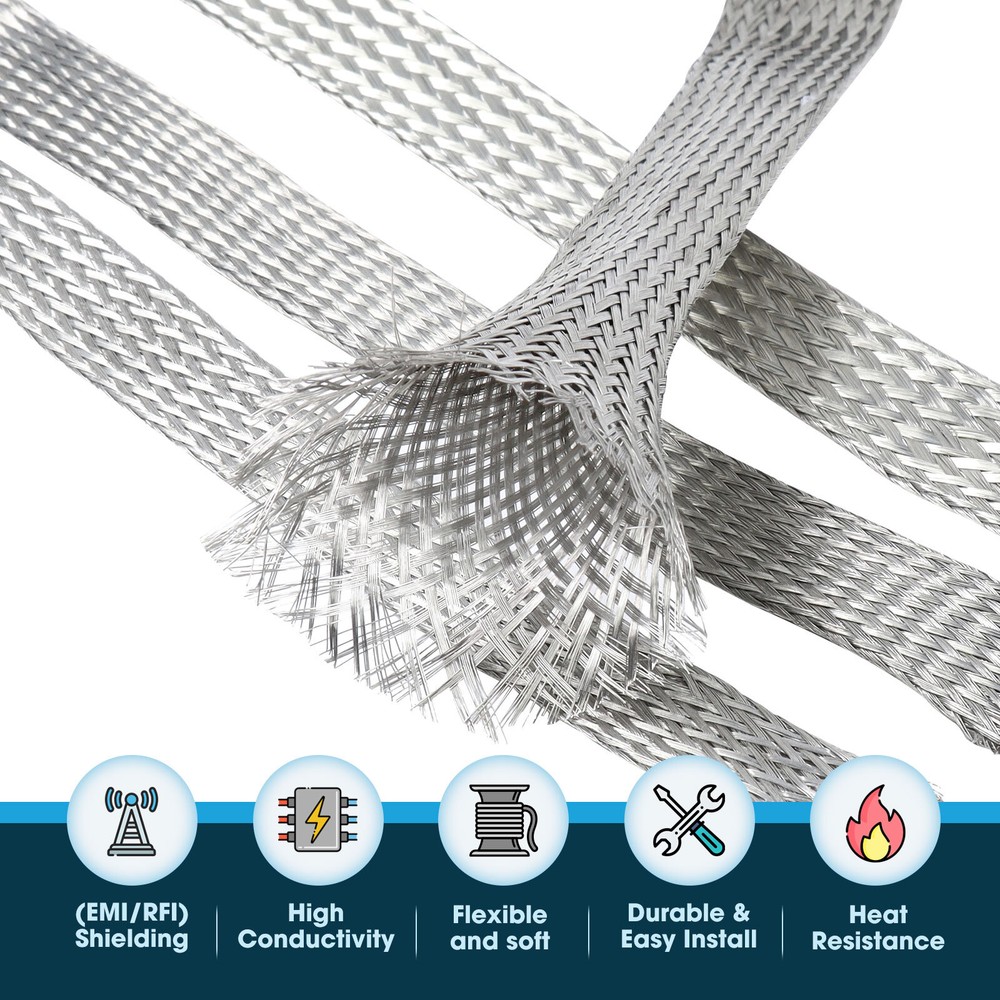 Tinned Copper Metal Braid Sleeving Flexible EMI RFI Shielding Wire Mesh