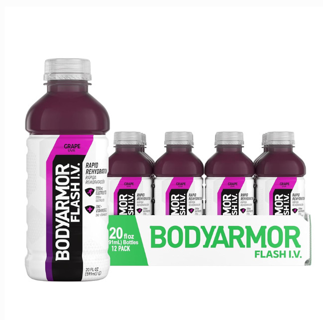 BODYARMOR Flash I.V. Electrolyte Beverage Grape Hydration Drink 20oz 24 pack
