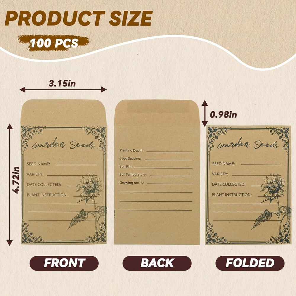 100 Pieces Seed Envelopes - Seed Packets Envelopes Self Adhesive Sealing Seed Sa