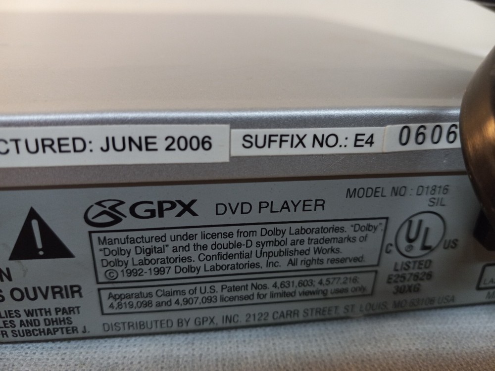 GPX D1816 DVD PLAYER - Working - No Remote
