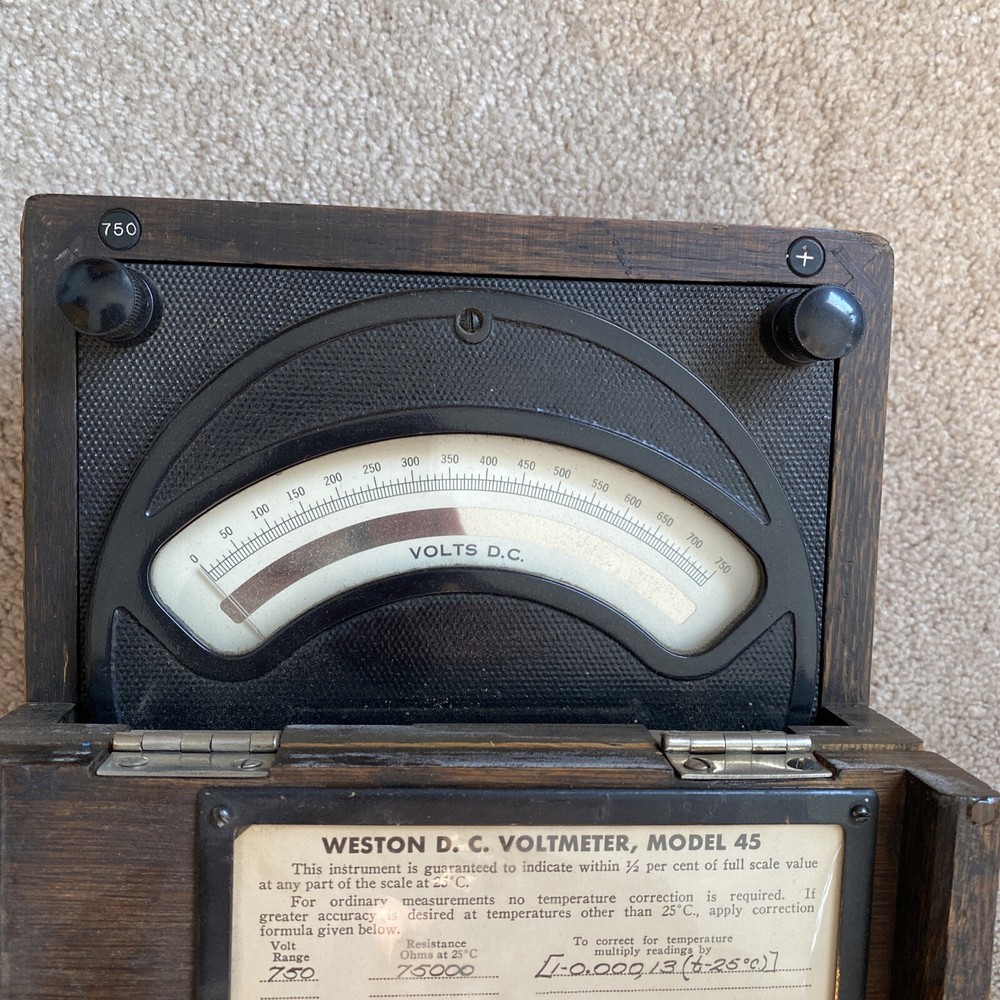 Weston DC Voltmeter Model 45 In Solid Oak Case