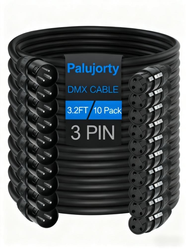 10 Pack 3 Pin DMX Cable Wire 3.2FT For Stage Light & Controller