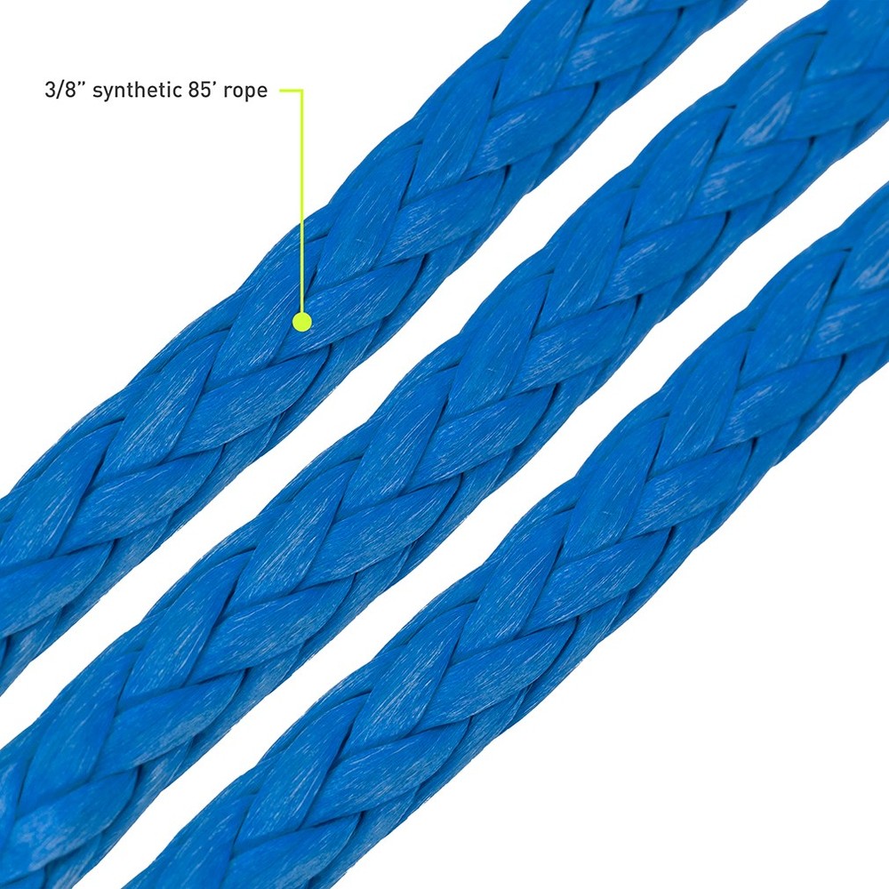 Borne Off-Road Replacement Synthetic Winch Rope, Hook, and Tether Strap, Blue