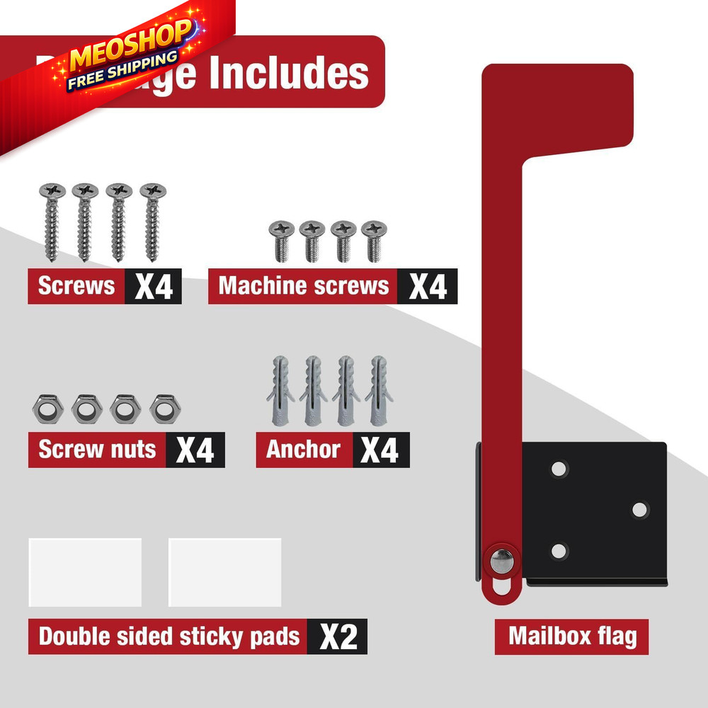 Merear Mailbox Flag Replacement Kit, Galvanized Steel for Mailbox, Red