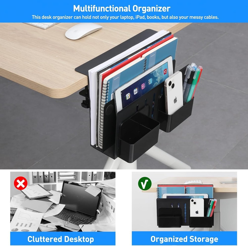 MAXECHO Desk Side Storage, Under Laptop Mount, Table Double-deck, Black
