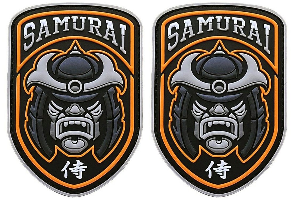 Samurai Head Logo Warrior 3D PVC RUBBER PATCH  | 2PC HOOK BACKING 3"x2"