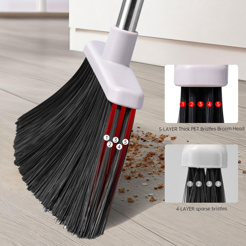 OPTTIDI Broom with Dustpan Combo Set, Hand and Set White&gray