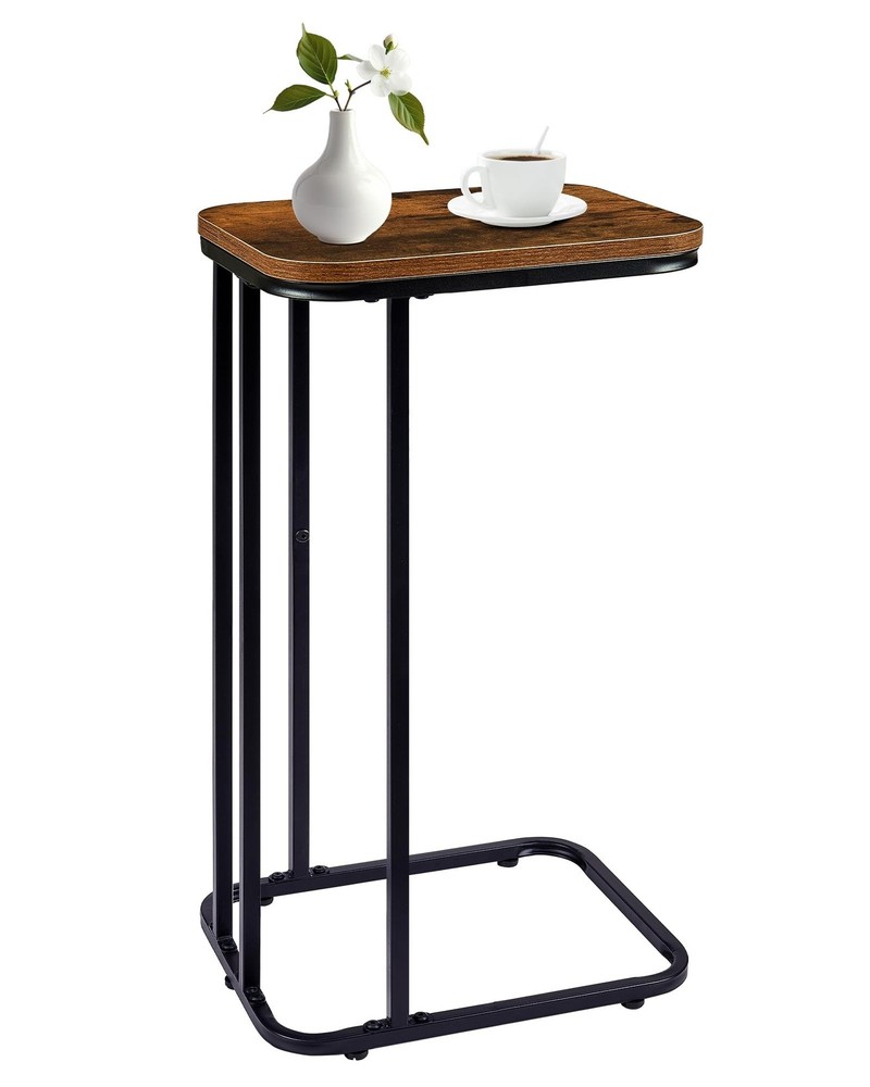 C Shaped End Table, 27 Inches High Small Side Table for Sofa and Bed, Couch T...