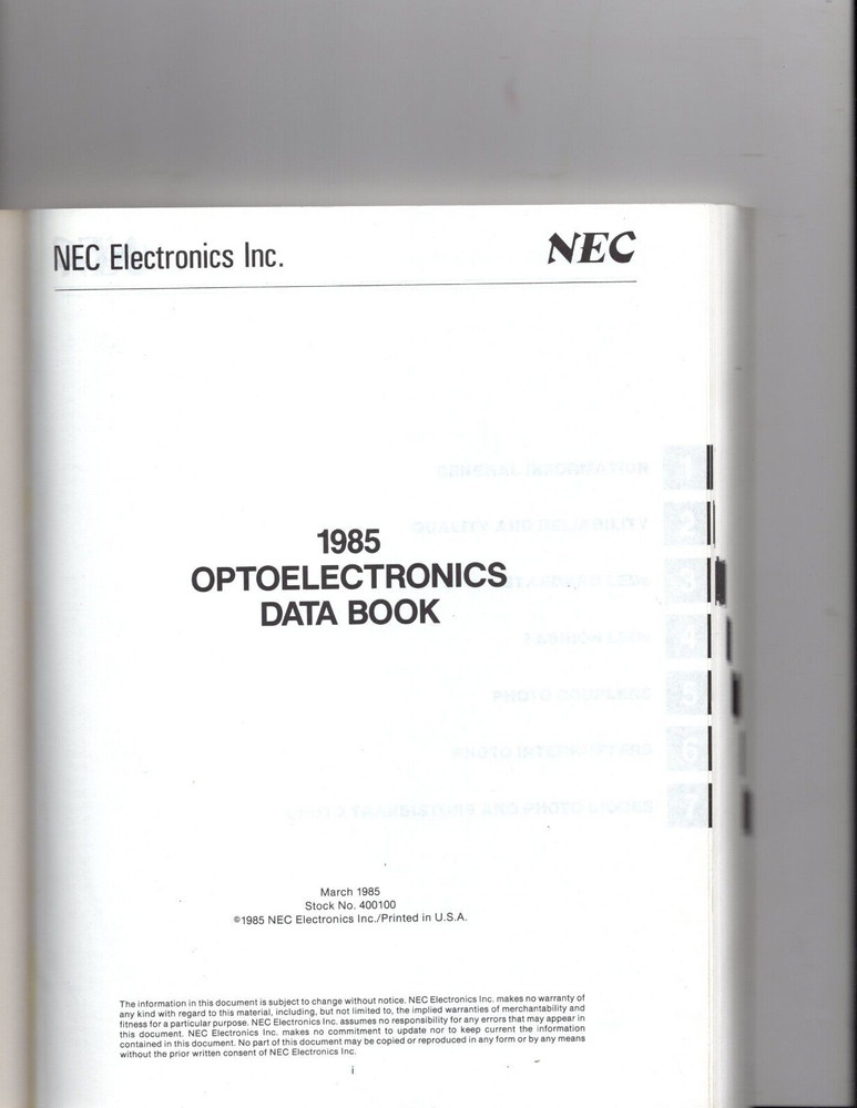 NEC Electronics Data Book 1985 Optoelectronic Products