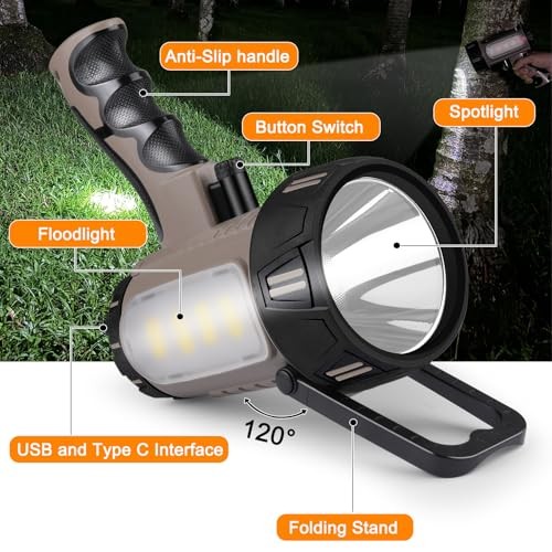 Rechargeable Spotlight Flashlight, Super Bright Waterproof Handheld Spot