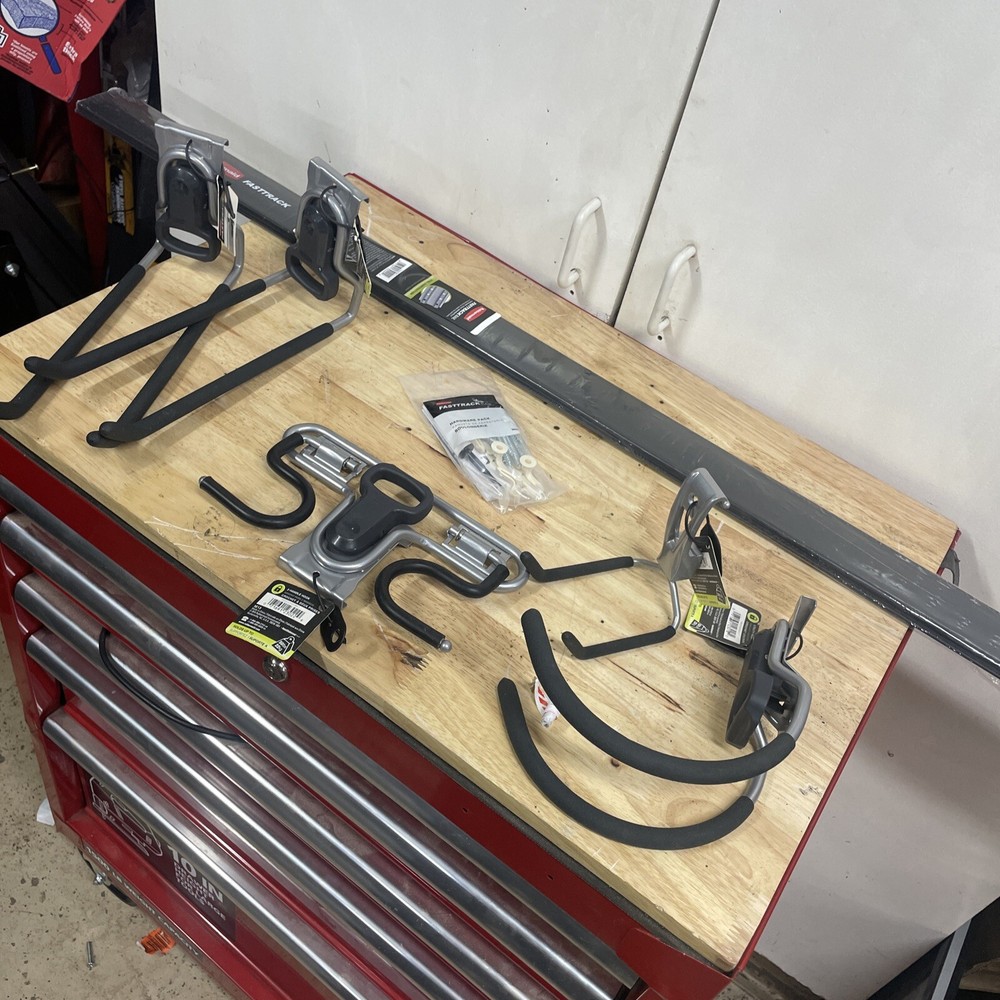 48” Rubbermaid FastTrack Wall Mounted Storage Rail + Organizing Hook Assortment