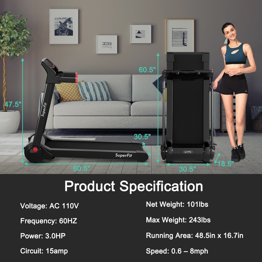 SuperFit 3HP Foldable Electric Treadmill Running Machine Speaker Red