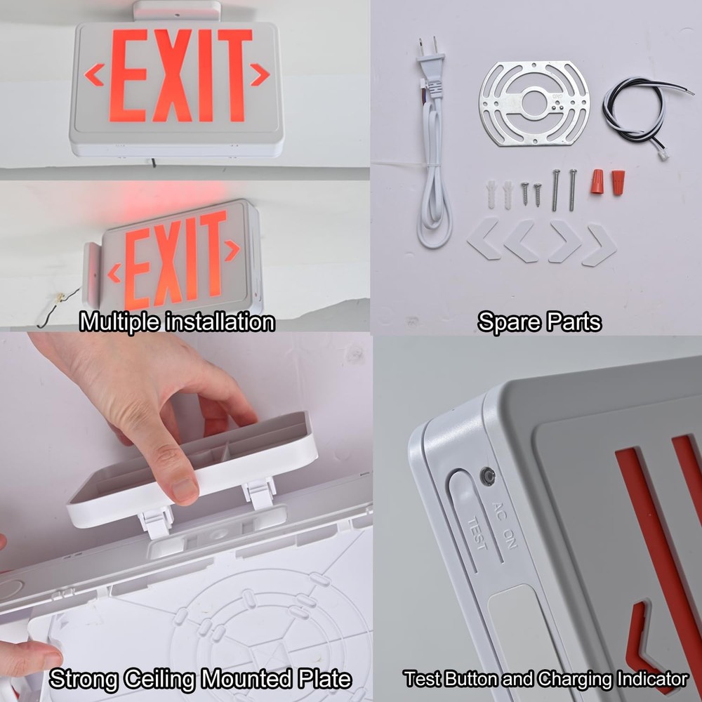 Apmeetlux Red LED Exit Sign,4Hours Plug in Cord Emergency Exit Light with Bat...