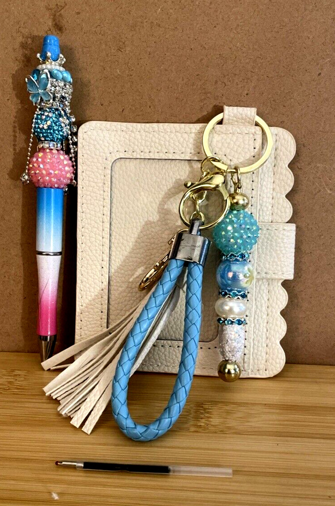 HAND MADE BEAD PEN,  BEAD KEY CHAIN, wallet -& INK REFILL-3 PC set