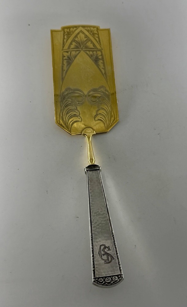 Antique German 800 Solid Silver & Vermeil Cake Server, Hammered Finish