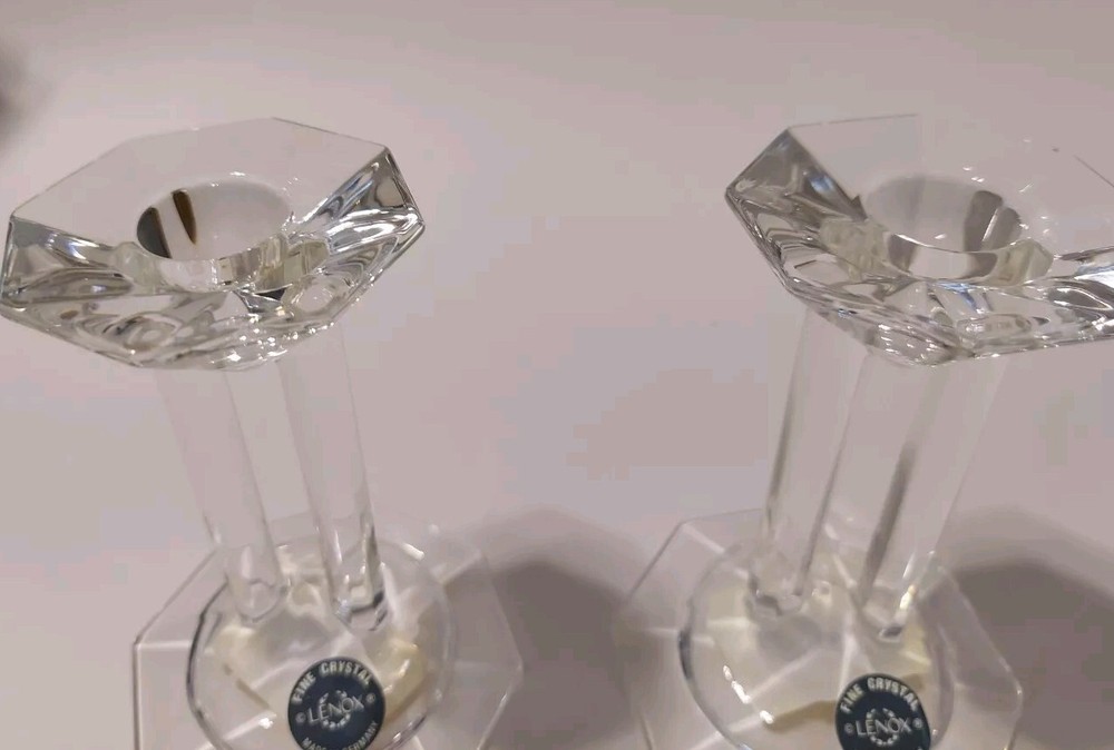 2 Pc Set Lenox SYNCHRONICITY Lead Crystal Column Candleholders Made In Germany