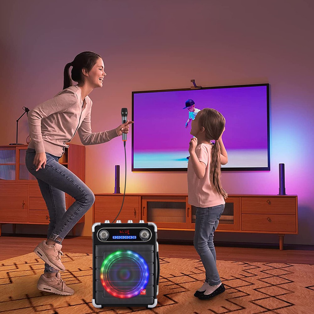 Portable Karaoke Machine with 2 Wireless Microphones Bluetooth Speaker w/ Remote