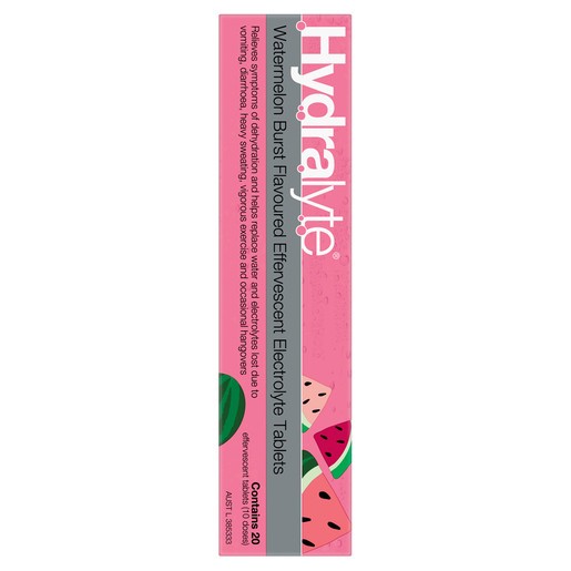 Hydralyte Electrolyte Effervescent Watermelon Flavoured 20 Tablets EXP: 06/26