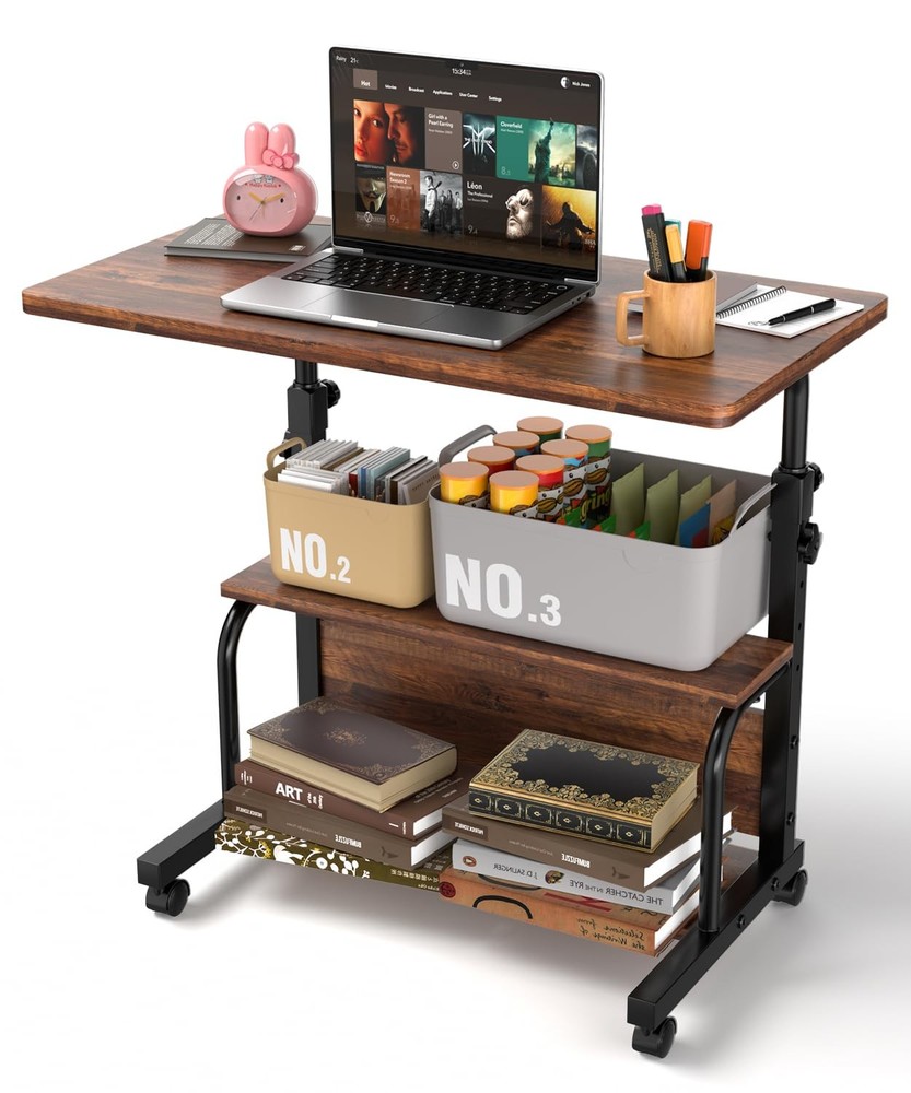 QZMDSM Adjustable Laptop Standing Desk Mobile Rolling Computer Table for Space