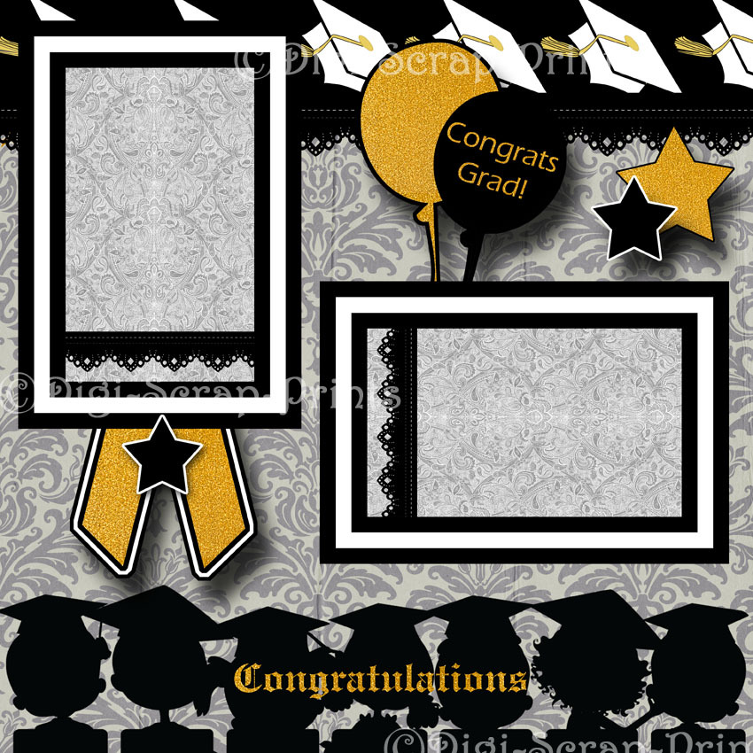 GRADUATION ~ 2 pre-made scrapbook pages paper piecing layout school ~ DIGISCRAP