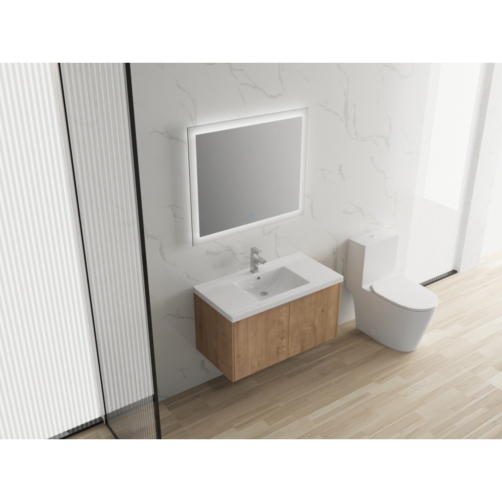 Floating Bathroom Vanity with Sink & Soft Close Doors, 36", Modern Imitative Oak