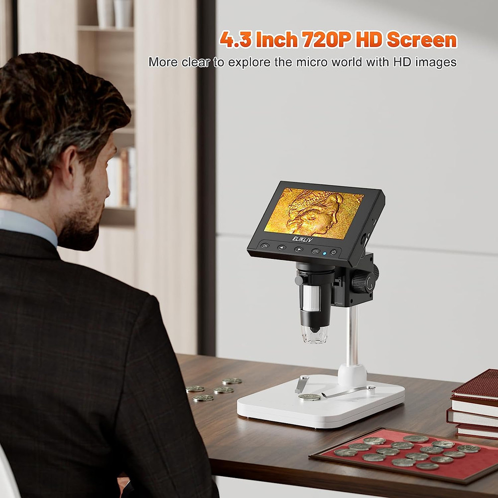 Microscope, LCD Digital Coin Microscope 1000X, Coin Magnifier with 8 Adjustable