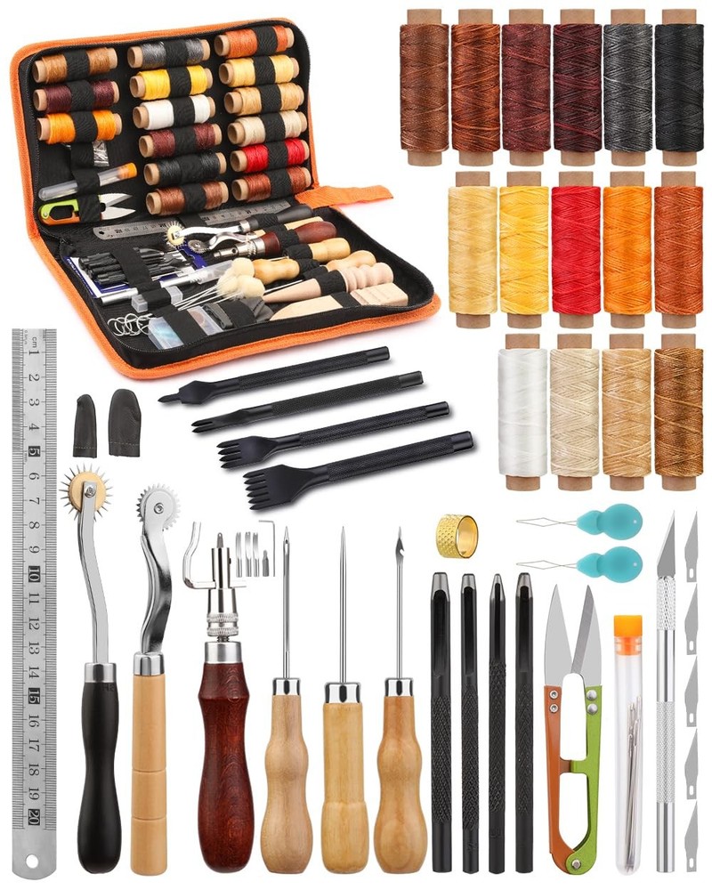 Leather Working Tools, Practical Leather Craft Kit with Waxed Thread Groover ...