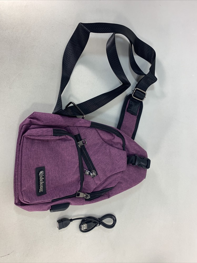 Canvas Slanting Sling Shoulder Bag with USB charging interface, Purple, New