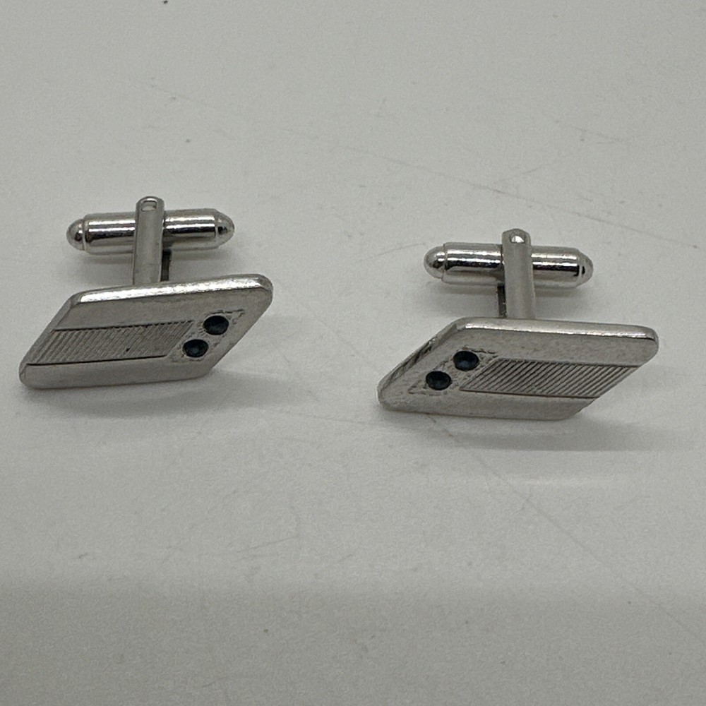 Chrome Cuff Links With Blue Green Stones