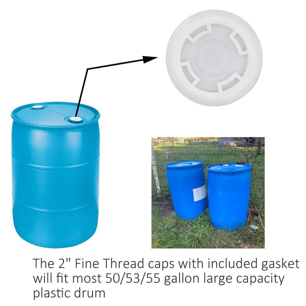 2" Bung Cap Fine Thread Plastic Drum Plug with Gasket for 55 Gallon Poly Drum...
