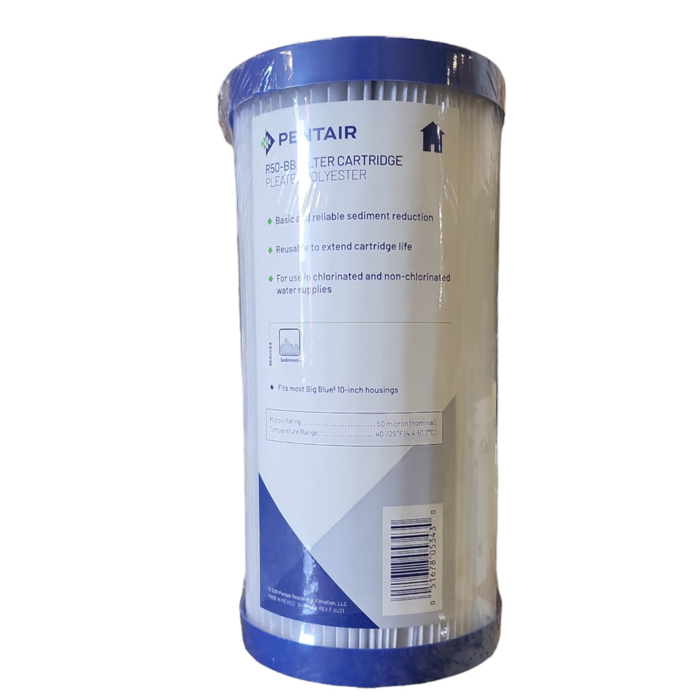 Pentek R50-BB 50 Micron Big Blue 10 x 4.5 Whole House Pleated Sediment Filter