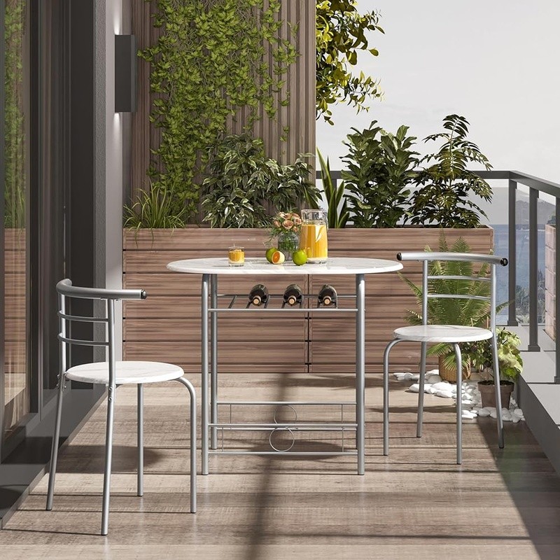 Space Saving Dining Table Set W/ 2 Chairs Oval Design Compact Small Areas New