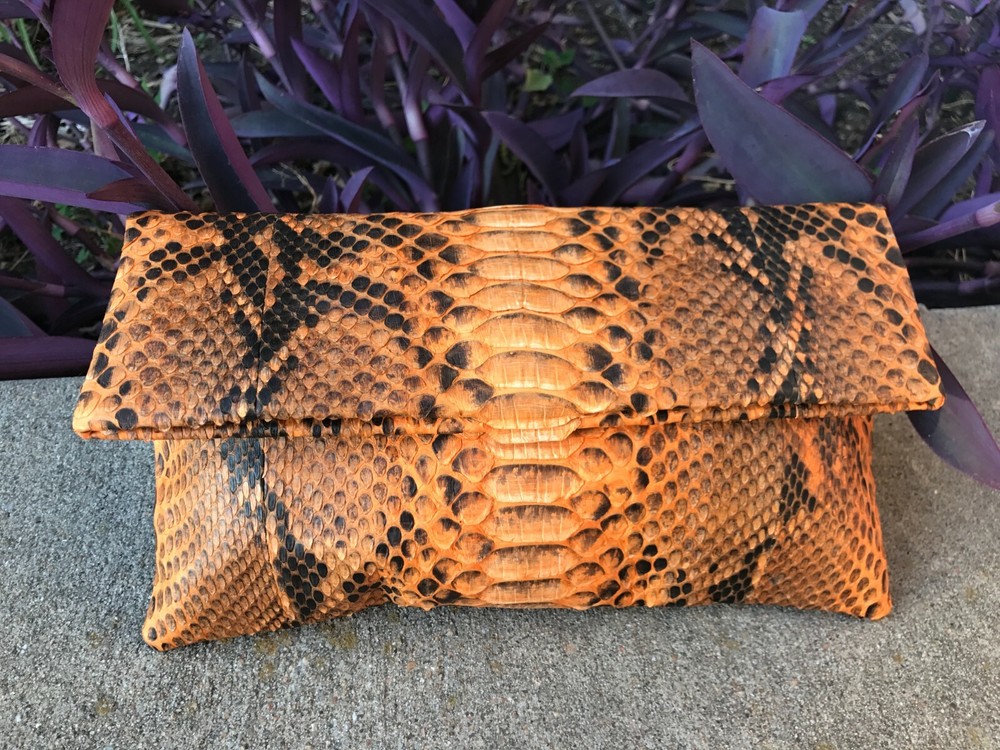 Genuine Python Leather Classic Fold over Clutch Bag