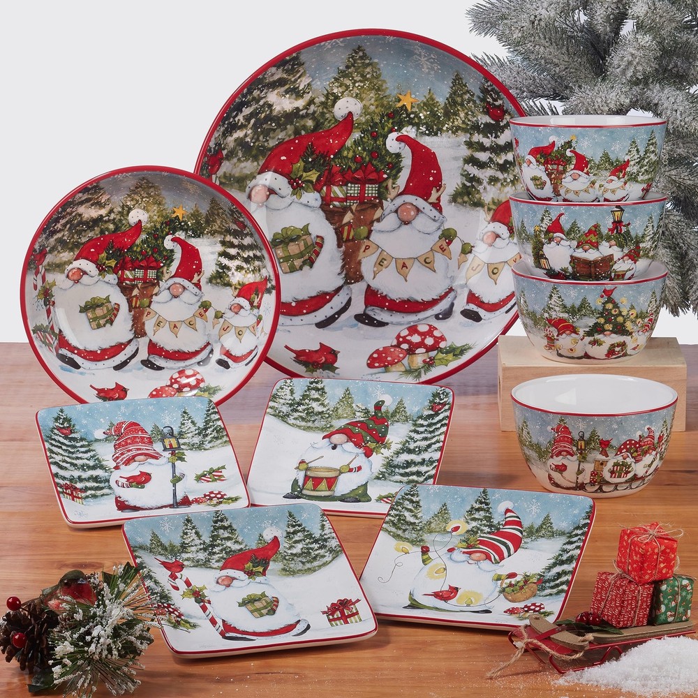 Certified International Christmas Gnomes Rectangular Platter 14" x 10", Multicol