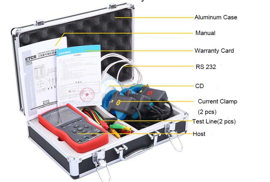Three phase Digital Phase Voltmeter Clamp Meter 600V 600A 360° Current Detector