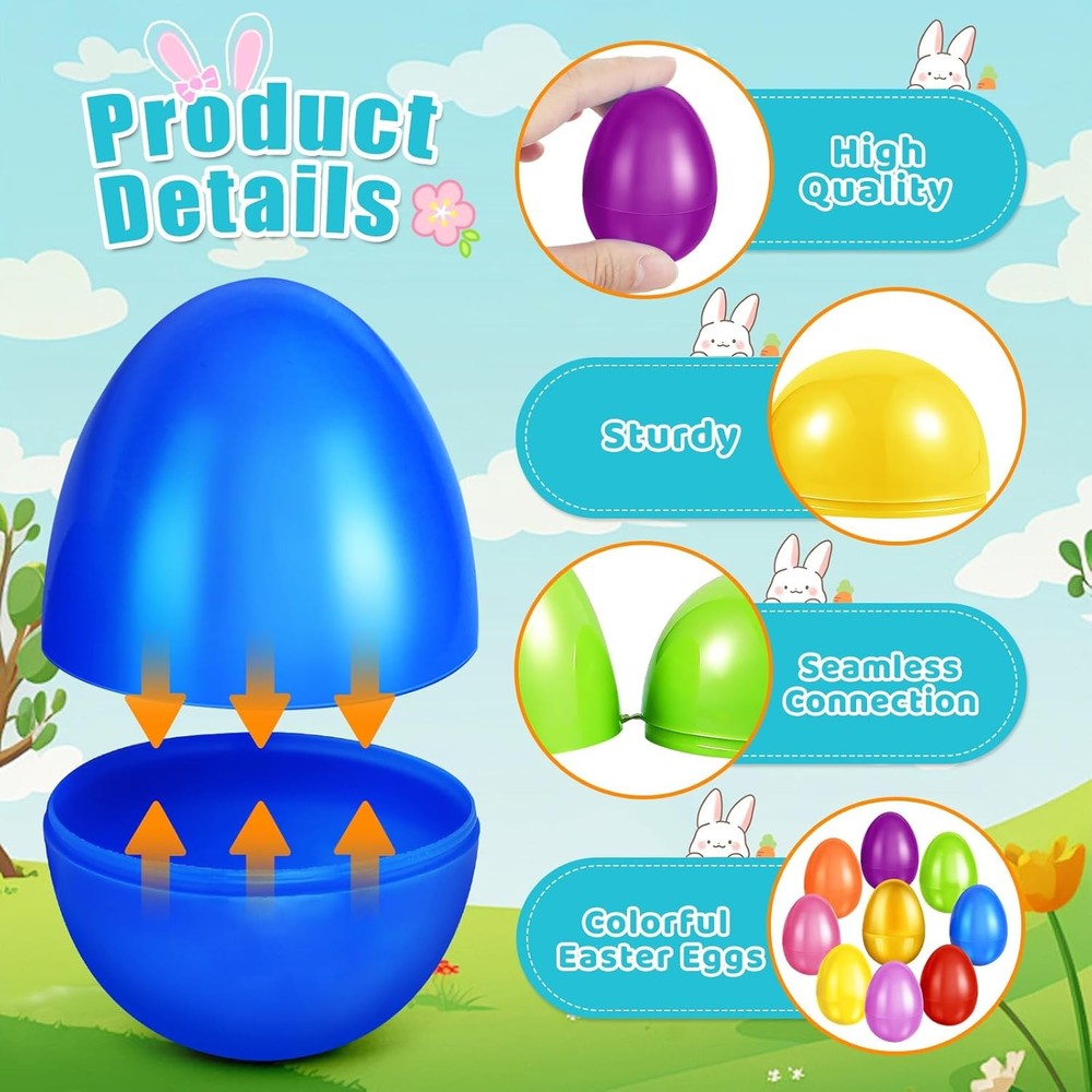 61 Pcs Plastic Easter Eggs Bulk,2.3" 60 Colorful Empty Easter Eggs Fillable Plus