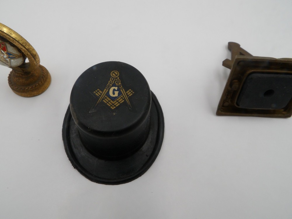 2 Vintage MASONIC Dashboard Magnetic Emblems & Plastic Top Hat