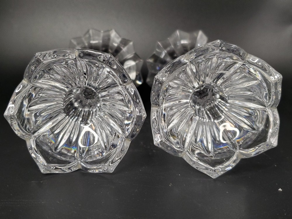 Gorham Pair Full Lead Crystal Lotus Candlesticks Made in Germany