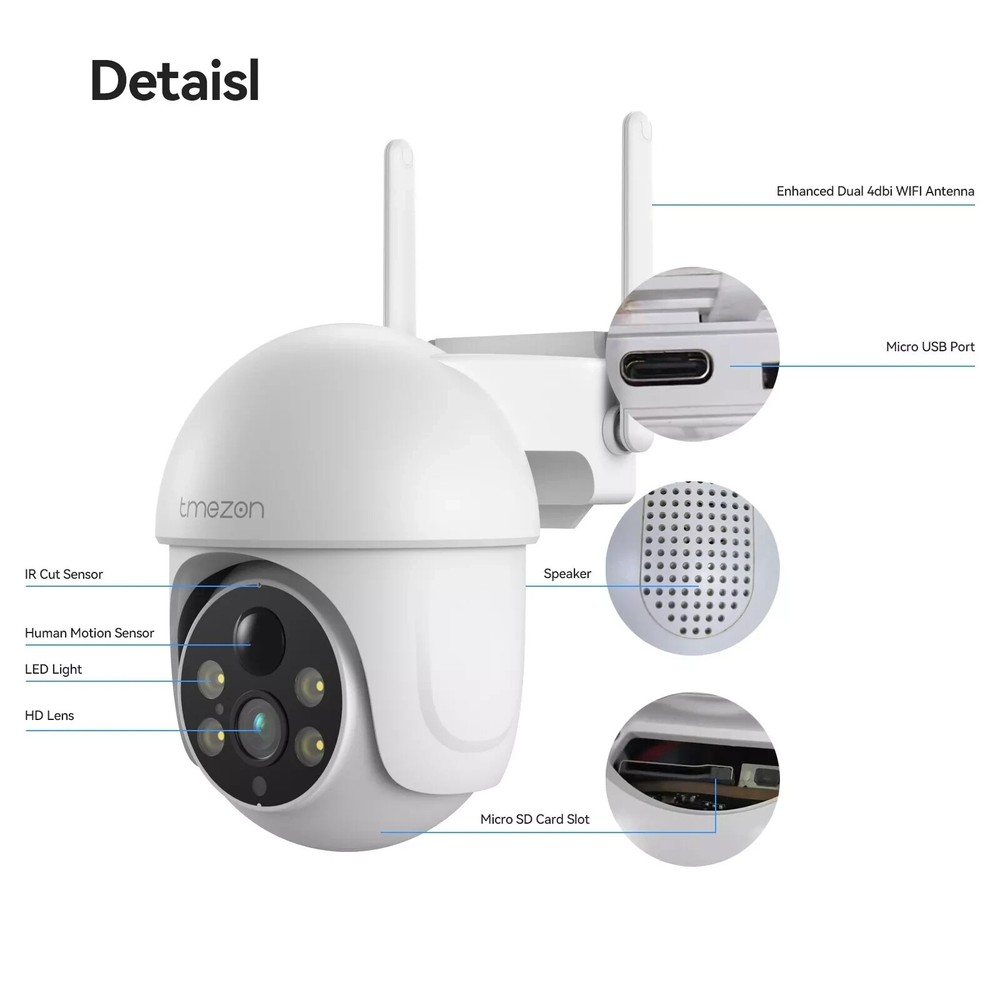 TMEZON 3MP Wireless Solar Powered Security Surveillance System Camera Night View