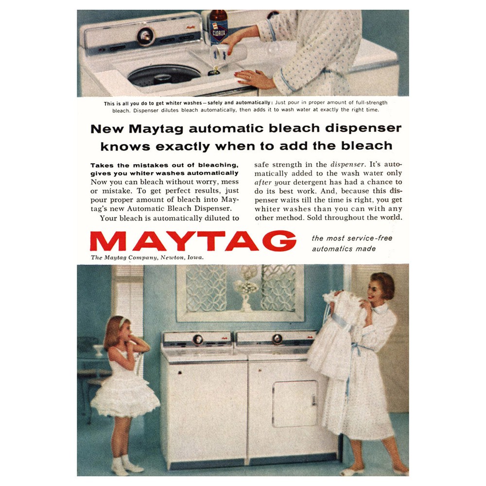 1959 Maytag: Automatic Bleach Dispenser Vintage Print Ad