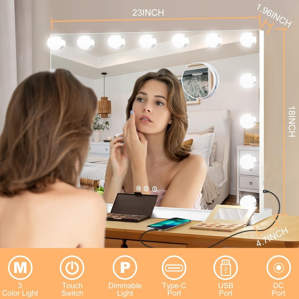Moonee Vanity Mirror with Lights, Hollywood Lighted Makeup Mirror with 15 Dim...