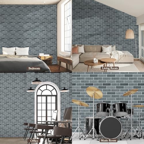 12Pack Acoustic Panels, Self-Adhesive 3D Brick Pattern 12"×12"-Brick Lime Black