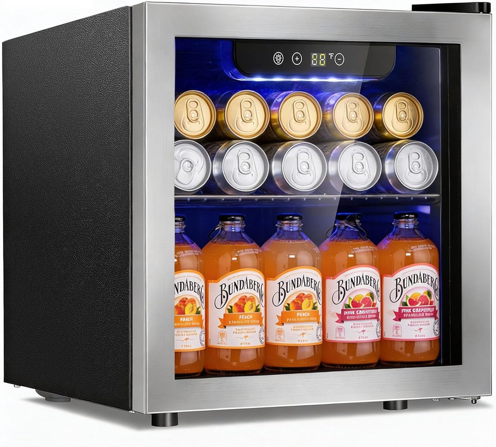 48 Can Beverage Refrigerator, 12 Bottle Mini Fridge with Seamless Stainless Stee