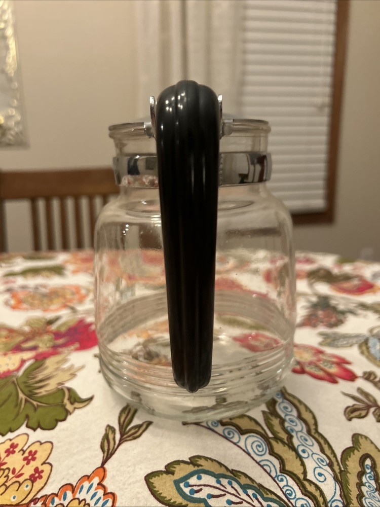 Glass Coffee Server 5 C with Bakelite Handle & Attached Lid Vtg MCM