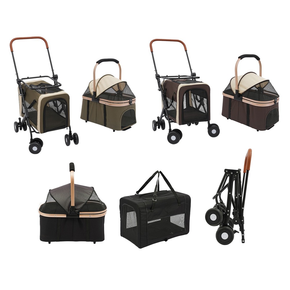 Two-Tier Pet Stroller for Dogs & Cats, 77lbs Capacity, Foldable Design