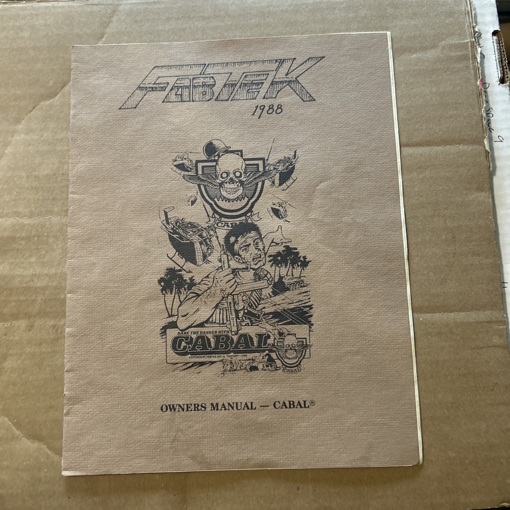 Original 1988 Cabal FABTEK  Arcade video game manual