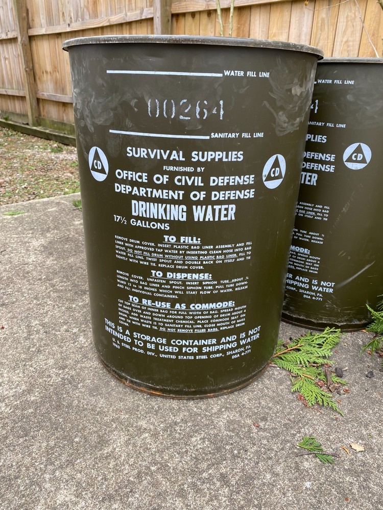 1963 Civil Defense Survival Supplies Steel Storage Barrel w/Lid Cold War Shelter