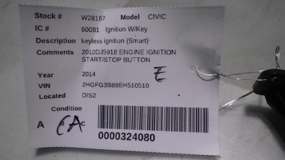 14 HONDA CIVIC ENGINE IGNITION START/STOP BUTTON 2010DJ5918