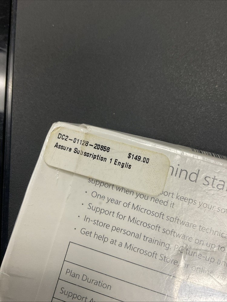 Microsoft Assure Software Support 1 Year One-on-One In Store Training NEW Retail