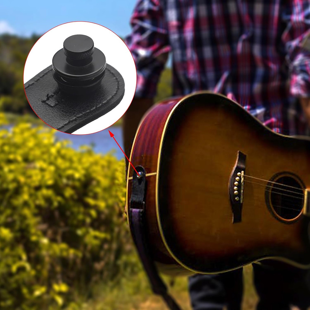 2PCS Black Guitar Strap Locks, Dual Design Strap Retainer System Black Rubber